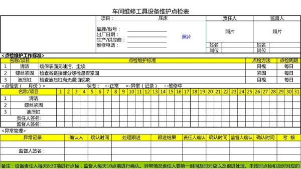 汽車4S店-手動叉車 設(shè)備維護點檢表