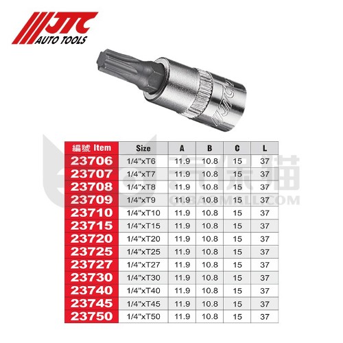 JTC 23706 T型星型套筒1/4英寸xT6